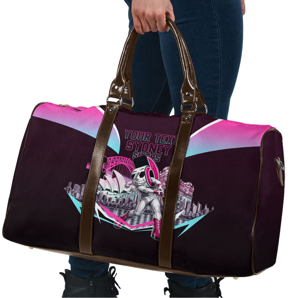 Personalised Sydney Sixers Cricket Mascot Skyline Travel Bag Retro Neon Graphic Fan Art