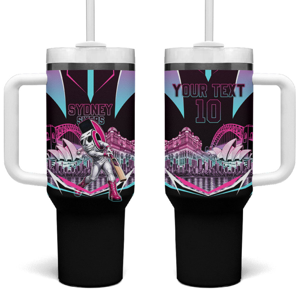 Personalised Sydney Sixers Cricket Mascot Skyline Tumbler With Handle Retro Neon Graphic Fan Art