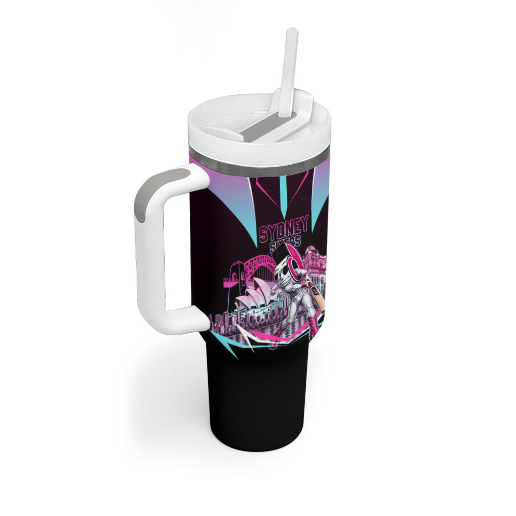 Personalised Sydney Sixers Cricket Mascot Skyline Tumbler With Handle Retro Neon Graphic Fan Art