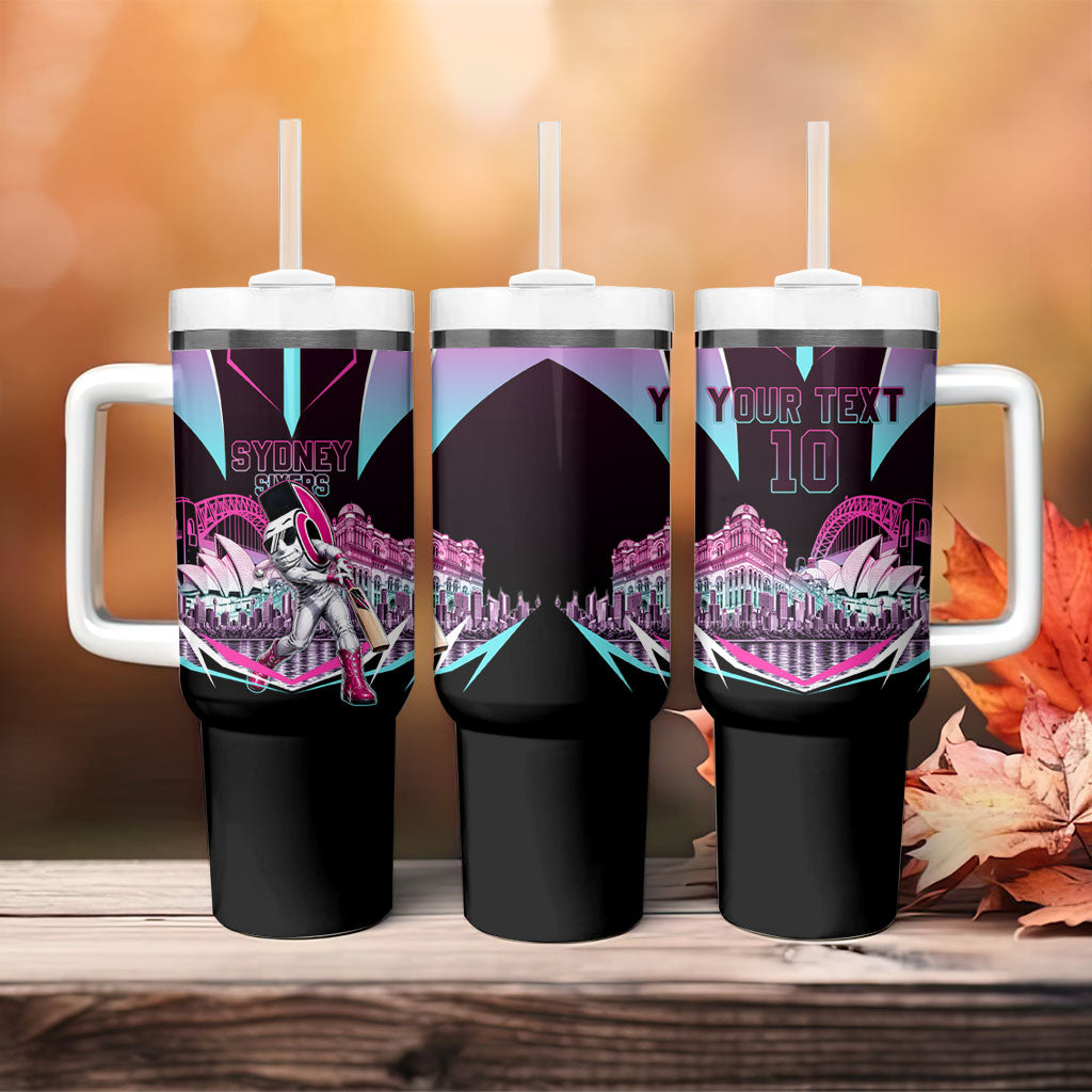 Personalised Sydney Sixers Cricket Mascot Skyline Tumbler With Handle Retro Neon Graphic Fan Art