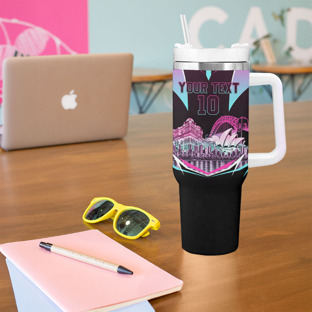 Personalised Sydney Sixers Cricket Mascot Skyline Tumbler With Handle Retro Neon Graphic Fan Art