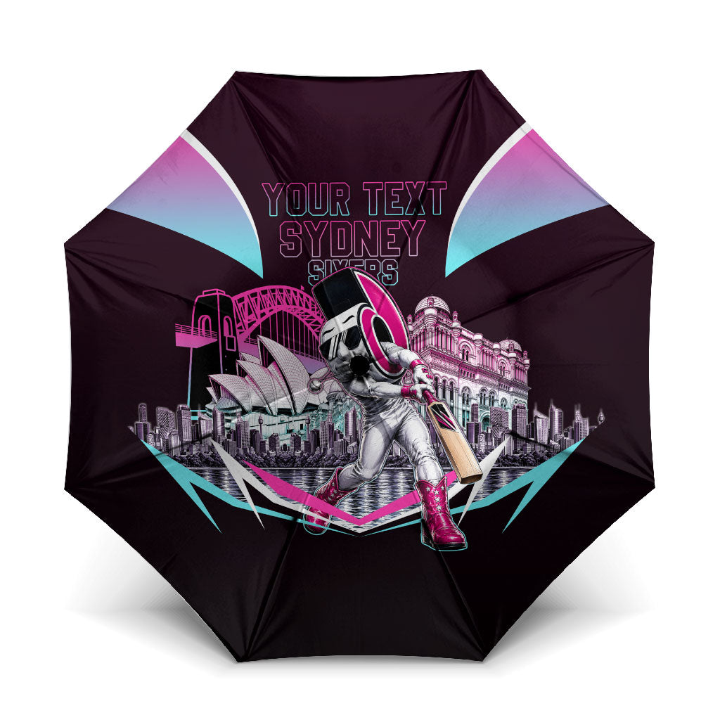 Personalised Sydney Sixers Cricket Mascot Skyline Umbrella Retro Neon Graphic Fan Art