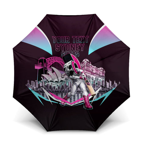 Personalised Sydney Sixers Cricket Mascot Skyline Umbrella Retro Neon Graphic Fan Art