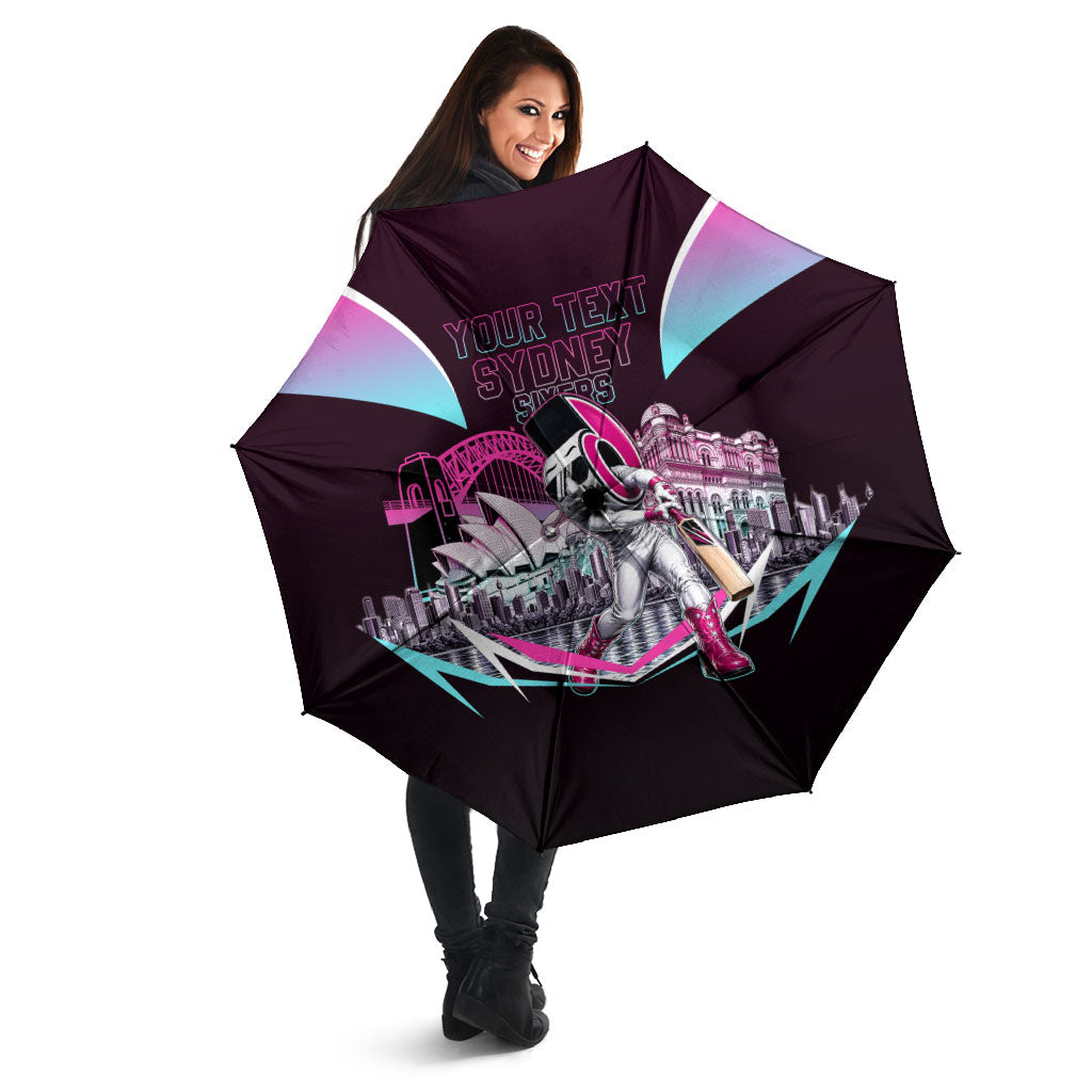 Personalised Sydney Sixers Cricket Mascot Skyline Umbrella Retro Neon Graphic Fan Art