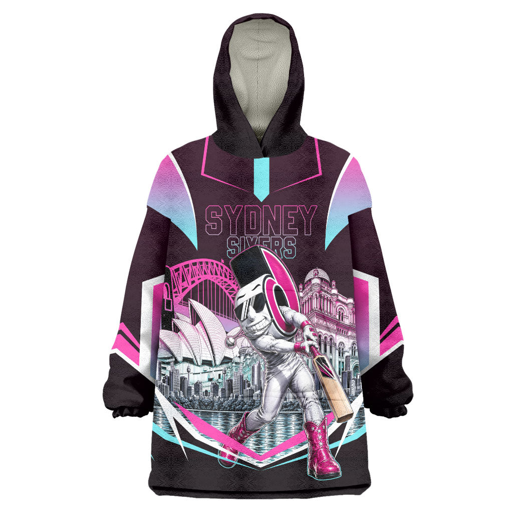 Personalised Sydney Sixers Cricket Mascot Skyline Wearable Blanket Hoodie Retro Neon Graphic Fan Art