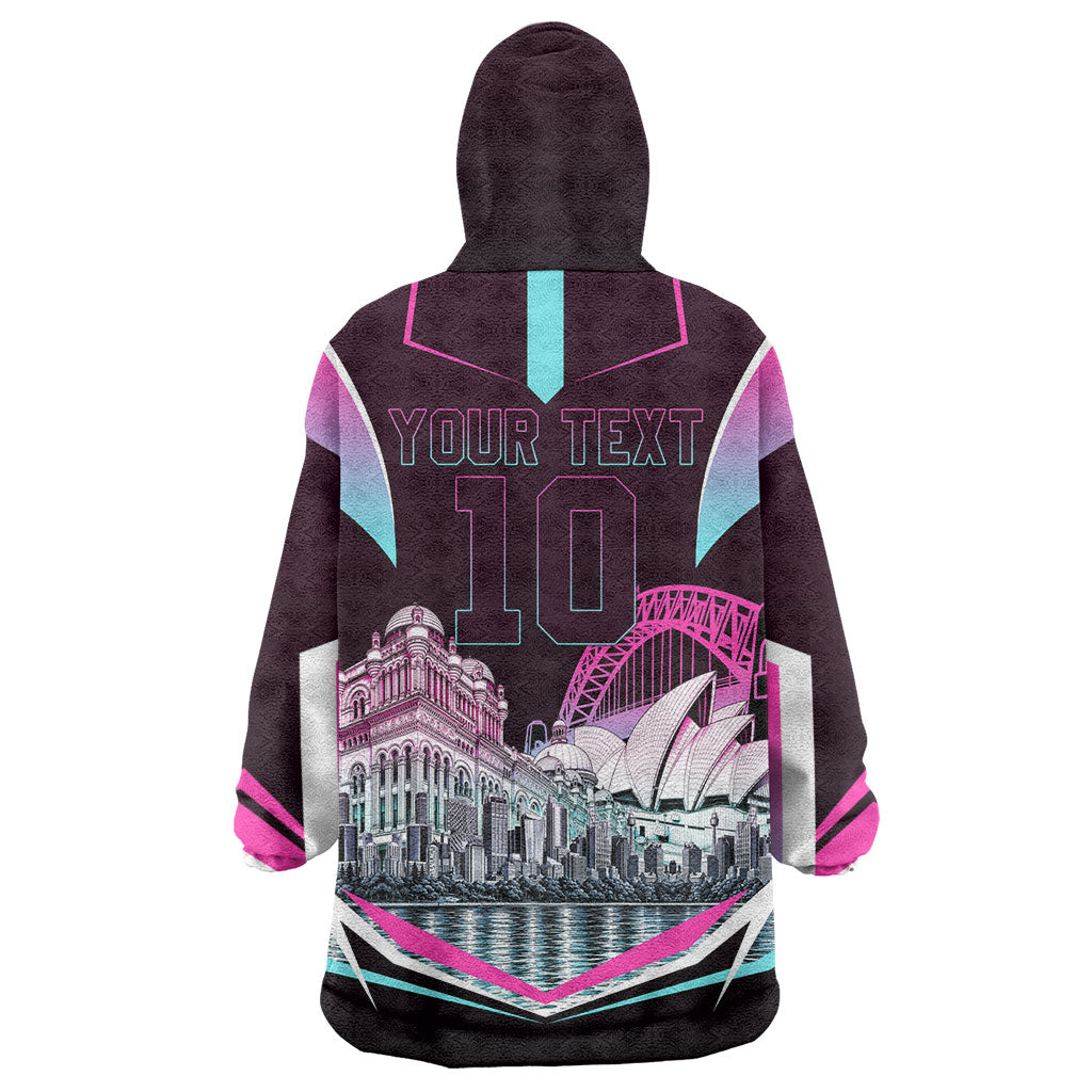 Personalised Sydney Sixers Cricket Mascot Skyline Wearable Blanket Hoodie Retro Neon Graphic Fan Art