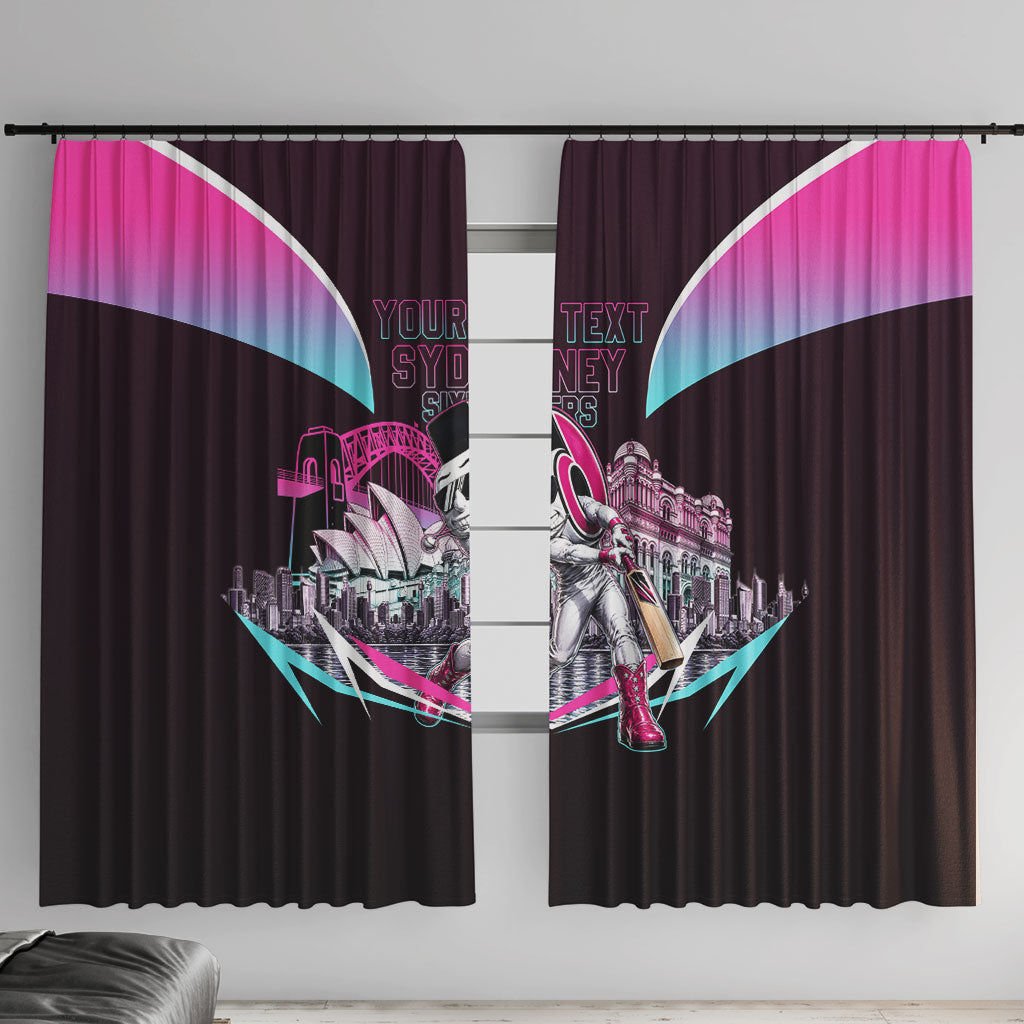 Personalised Sydney Sixers Cricket Mascot Skyline Window Curtain Retro Neon Graphic Fan Art
