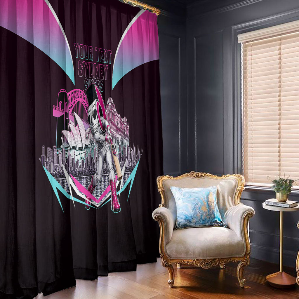Personalised Sydney Sixers Cricket Mascot Skyline Window Curtain Retro Neon Graphic Fan Art