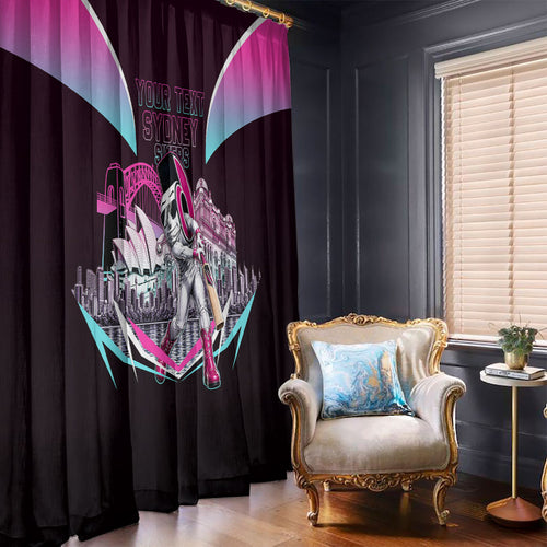 Personalised Sydney Sixers Cricket Mascot Skyline Window Curtain Retro Neon Graphic Fan Art