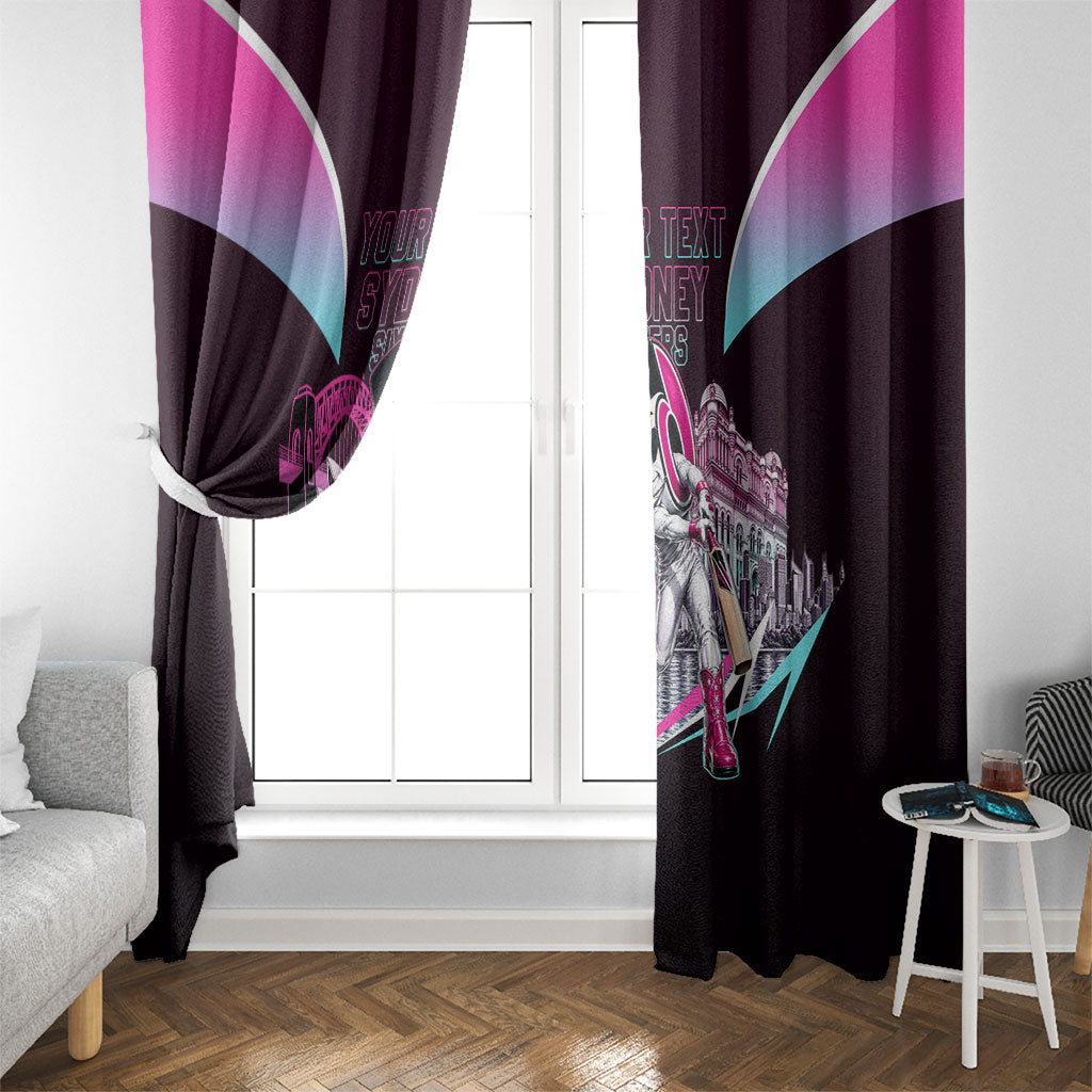 Personalised Sydney Sixers Cricket Mascot Skyline Window Curtain Retro Neon Graphic Fan Art