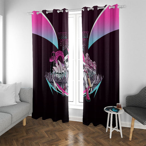 Personalised Sydney Sixers Cricket Mascot Skyline Window Curtain Retro Neon Graphic Fan Art