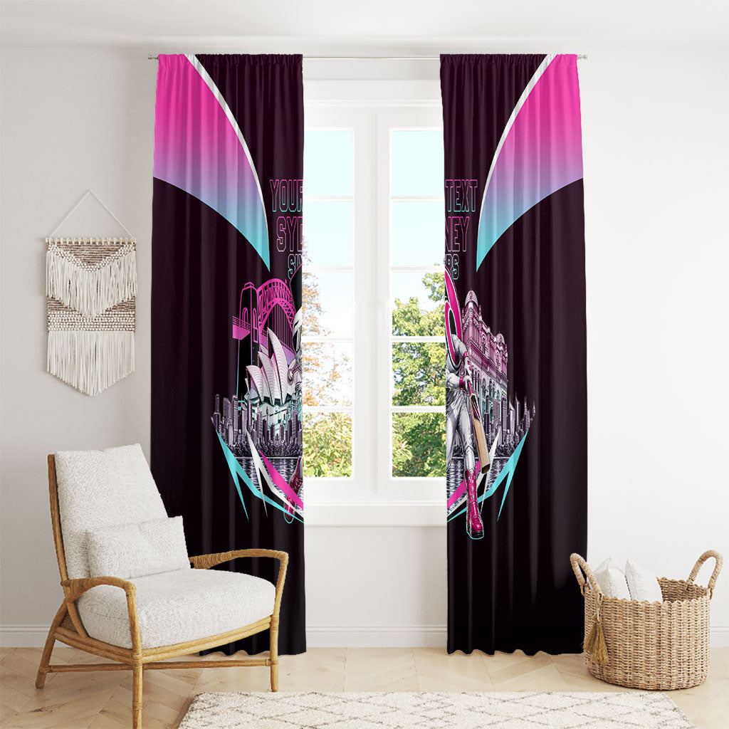 Personalised Sydney Sixers Cricket Mascot Skyline Window Curtain Retro Neon Graphic Fan Art