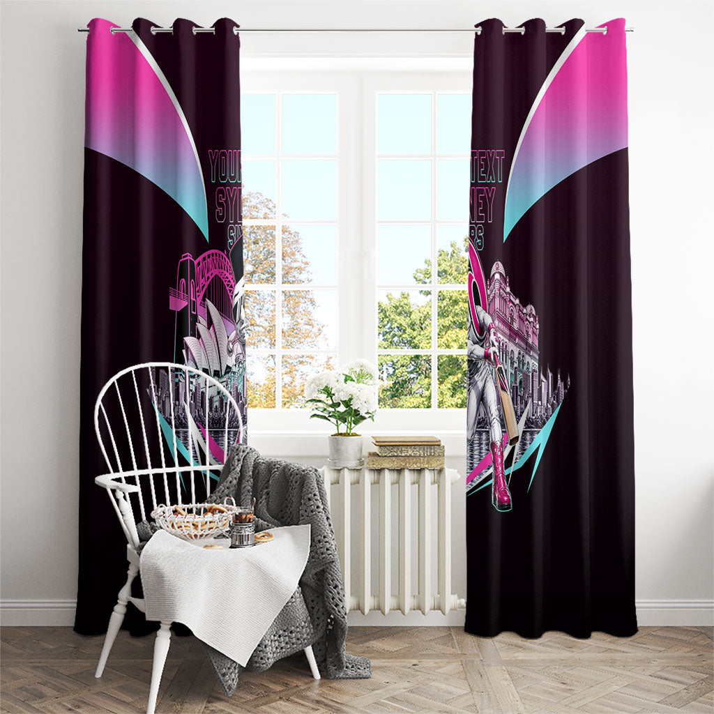 Personalised Sydney Sixers Cricket Mascot Skyline Window Curtain Retro Neon Graphic Fan Art