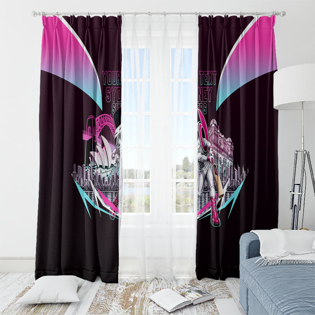 Personalised Sydney Sixers Cricket Mascot Skyline Window Curtain Retro Neon Graphic Fan Art