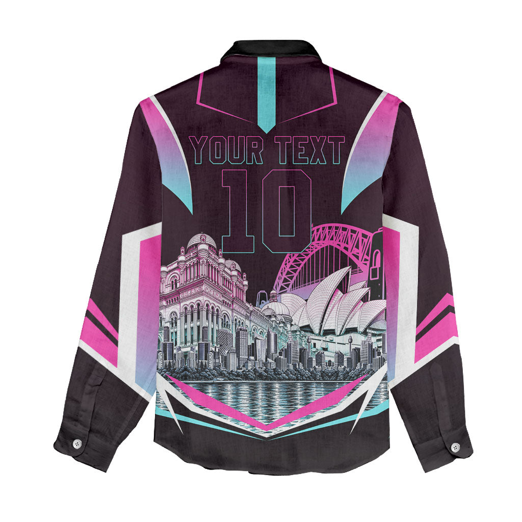 Personalised Sydney Sixers Cricket Mascot Skyline Women Casual Shirt Retro Neon Graphic Fan Art