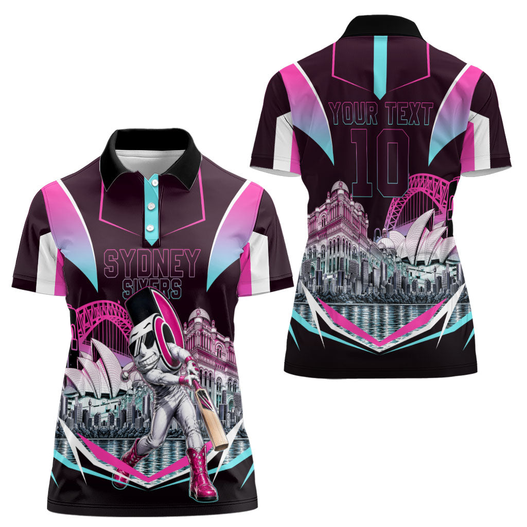 Personalised Sydney Sixers Cricket Mascot Skyline Women Polo Shirt Retro Neon Graphic Fan Art