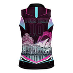 Personalised Sydney Sixers Cricket Mascot Skyline Women Sleeveless Polo Shirt Retro Neon Graphic Fan Art