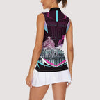 Personalised Sydney Sixers Cricket Mascot Skyline Women Sleeveless Polo Shirt Retro Neon Graphic Fan Art
