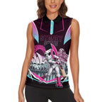 Personalised Sydney Sixers Cricket Mascot Skyline Women Sleeveless Polo Shirt Retro Neon Graphic Fan Art