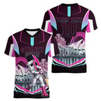Personalised Sydney Sixers Cricket Mascot Skyline Women V-Neck T-Shirt Retro Neon Graphic Fan Art