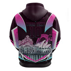 Personalised Sydney Sixers Cricket Mascot Skyline Zip Hoodie Retro Neon Graphic Fan Art