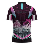 Personalised Sydney Sixers Cricket Mascot Skyline Zipper Polo Shirt Retro Neon Graphic Fan Art