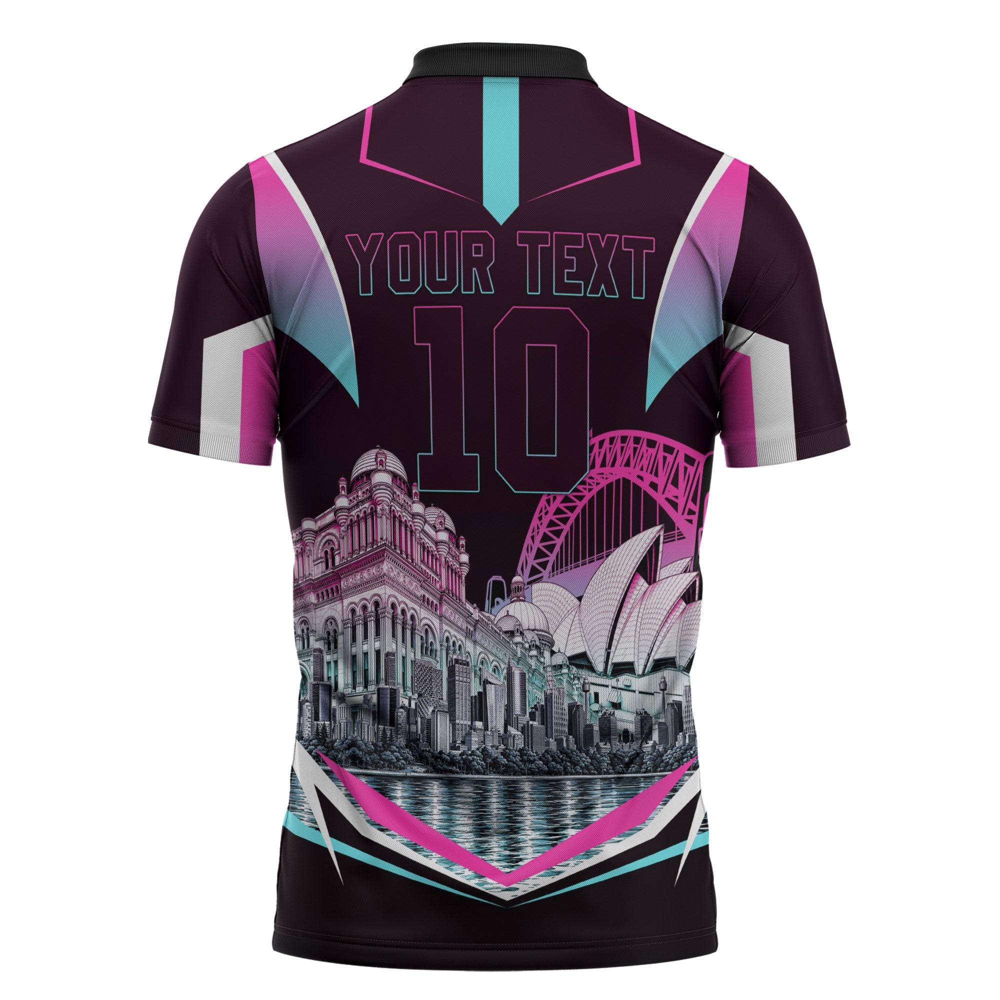 Personalised Sydney Sixers Cricket Mascot Skyline Zipper Polo Shirt Retro Neon Graphic Fan Art