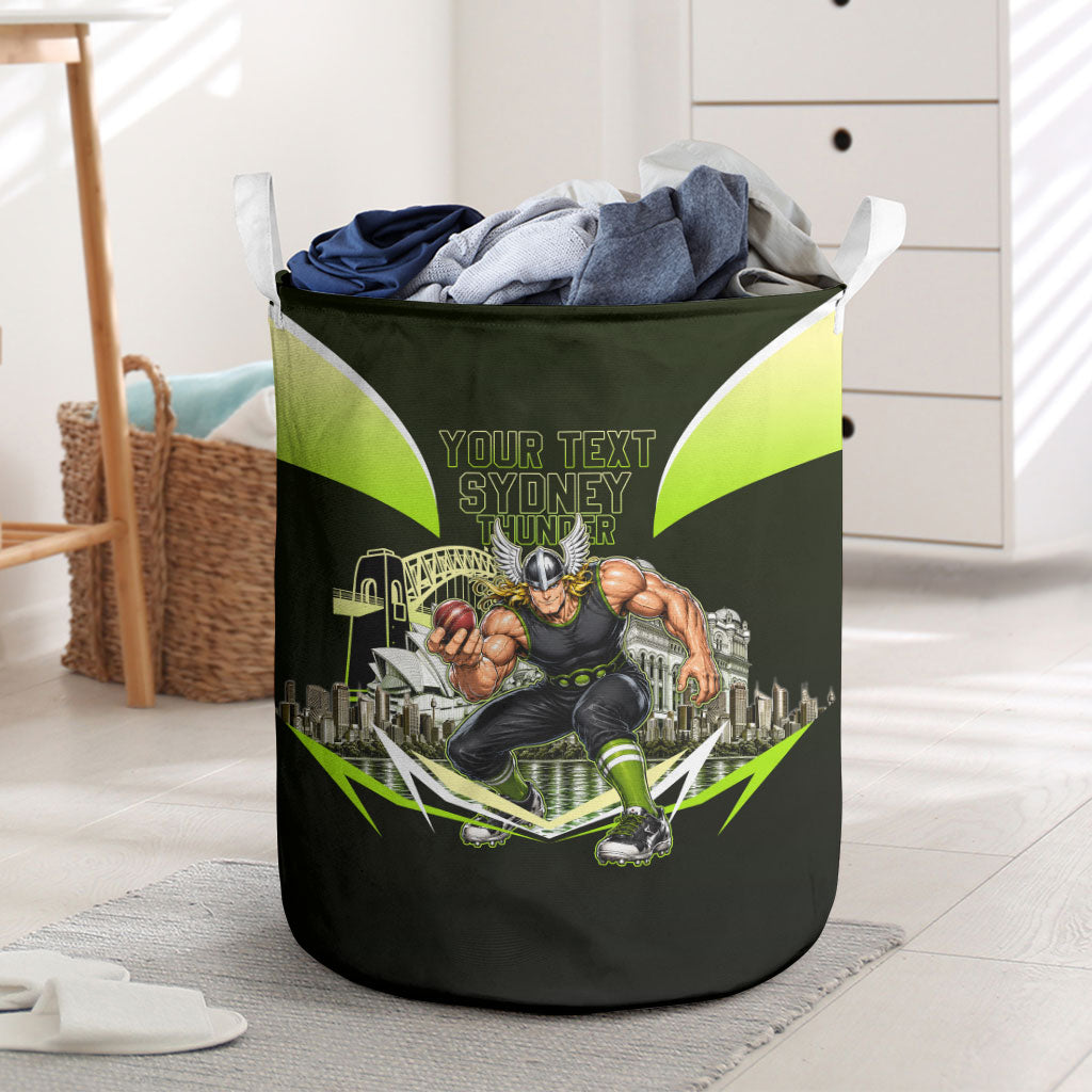 Personalised Sydney Thunder Cricket Mascot Skyline Laundry Basket Retro Comic Style Fan Art Graphic