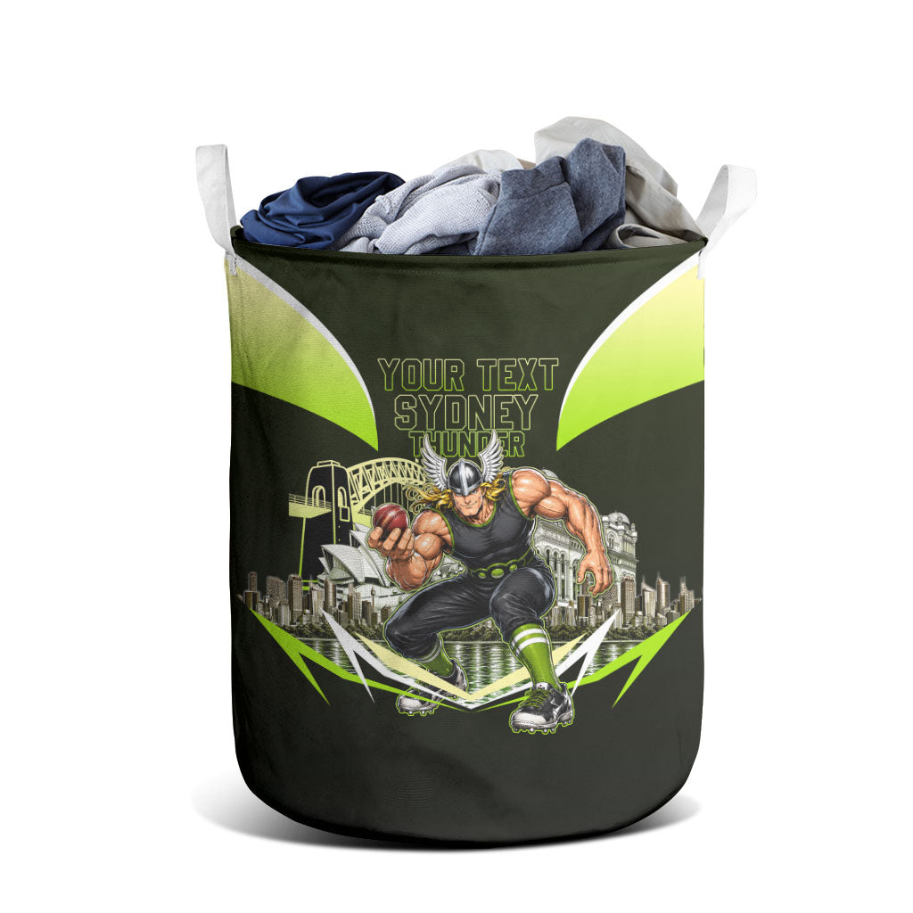 Personalised Sydney Thunder Cricket Mascot Skyline Laundry Basket Retro Comic Style Fan Art Graphic