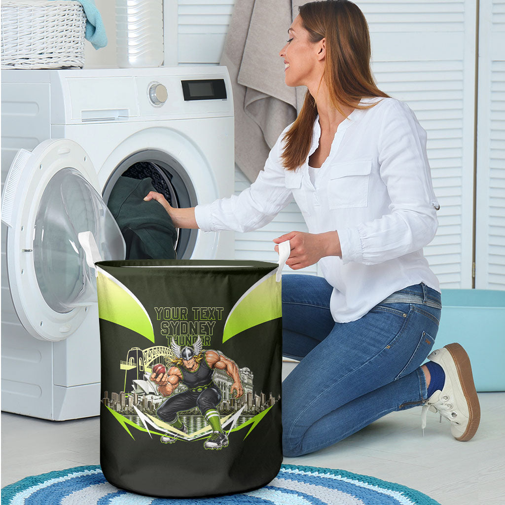 Personalised Sydney Thunder Cricket Mascot Skyline Laundry Basket Retro Comic Style Fan Art Graphic