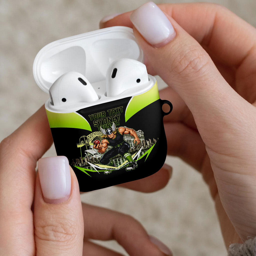 Personalised Sydney Thunder Cricket Mascot Skyline AirPods Case Retro Comic Style Fan Art Graphic