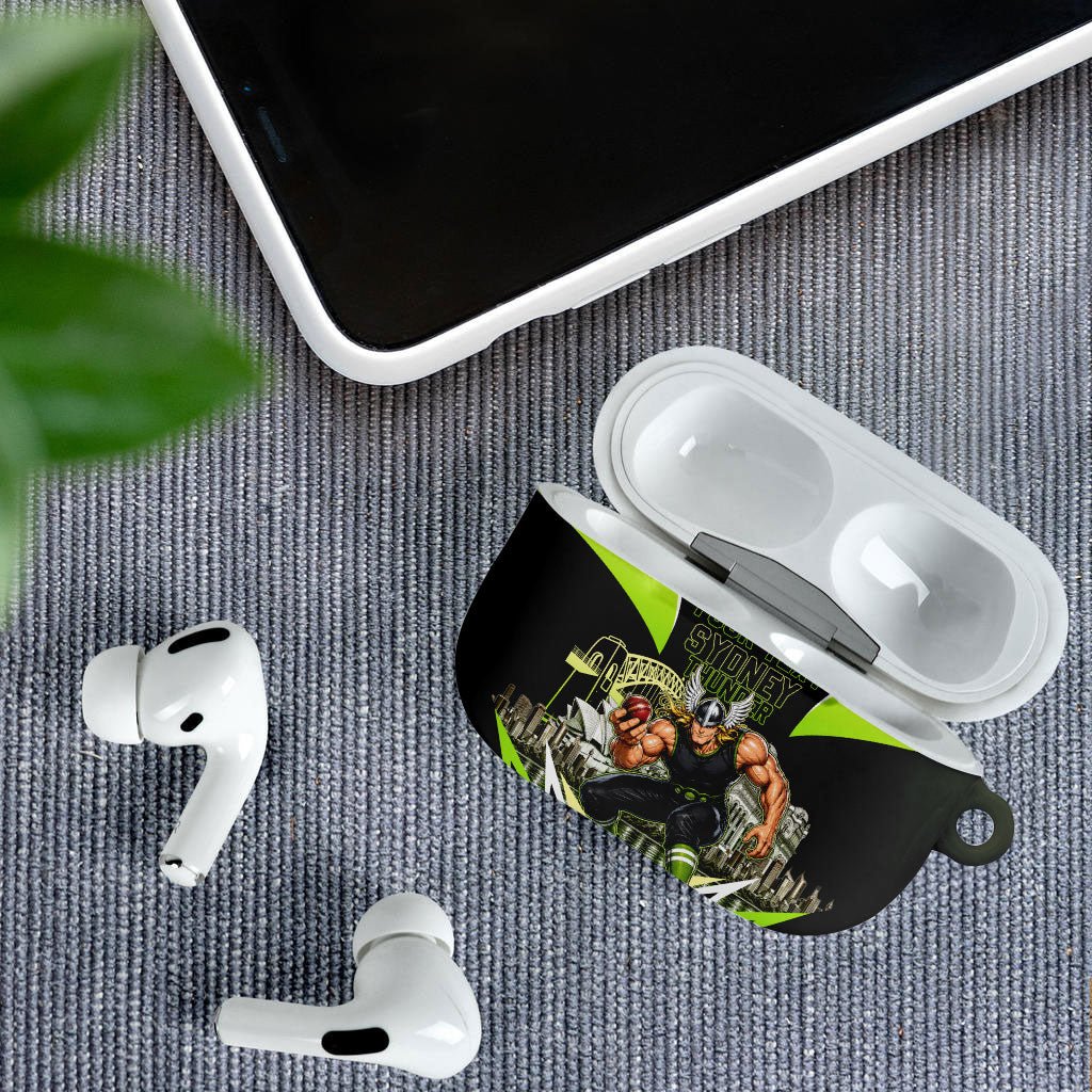 Personalised Sydney Thunder Cricket Mascot Skyline AirPods Case Retro Comic Style Fan Art Graphic