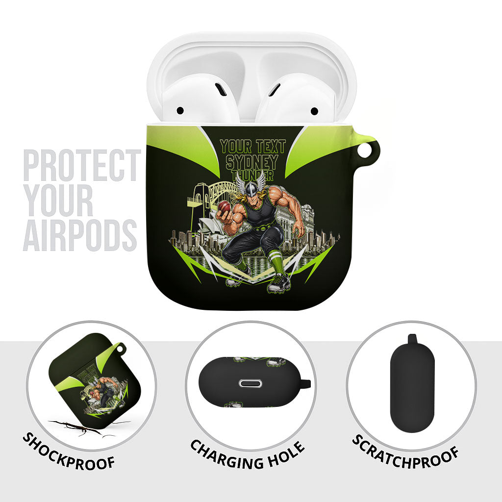 Personalised Sydney Thunder Cricket Mascot Skyline AirPods Case Retro Comic Style Fan Art Graphic