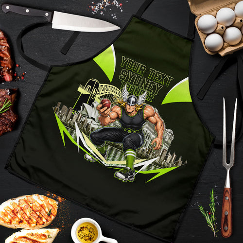 Personalised Sydney Thunder Cricket Mascot Skyline Apron Retro Comic Style Fan Art Graphic