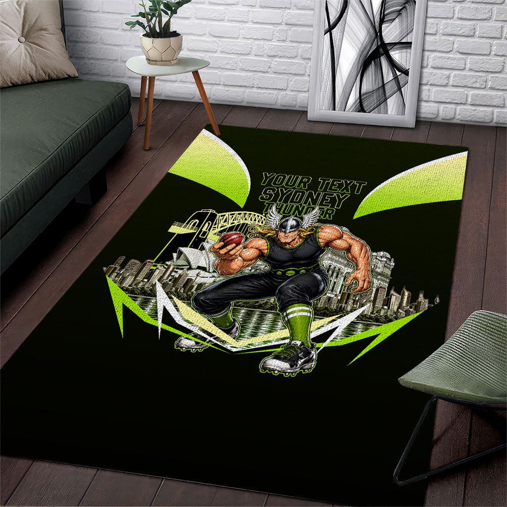 Personalised Sydney Thunder Cricket Mascot Skyline Area Rug Retro Comic Style Fan Art Graphic