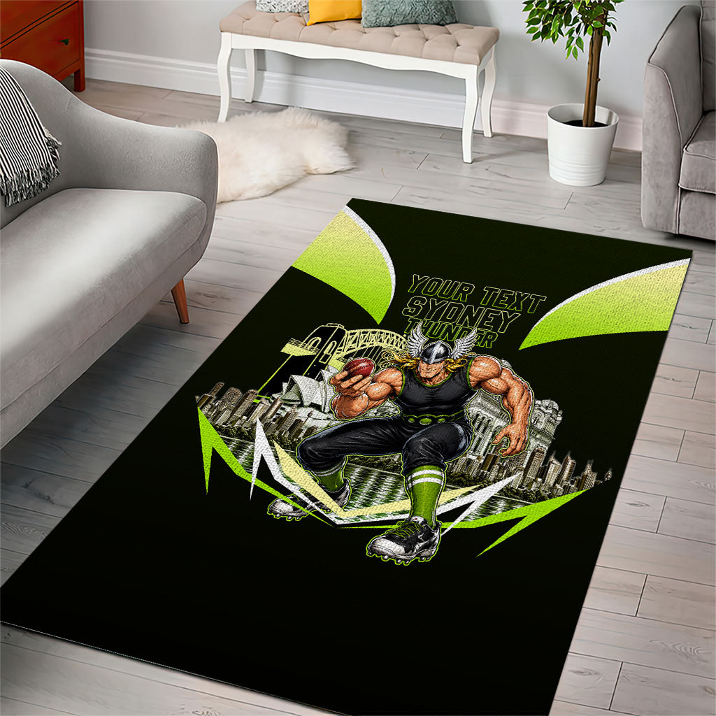 Personalised Sydney Thunder Cricket Mascot Skyline Area Rug Retro Comic Style Fan Art Graphic