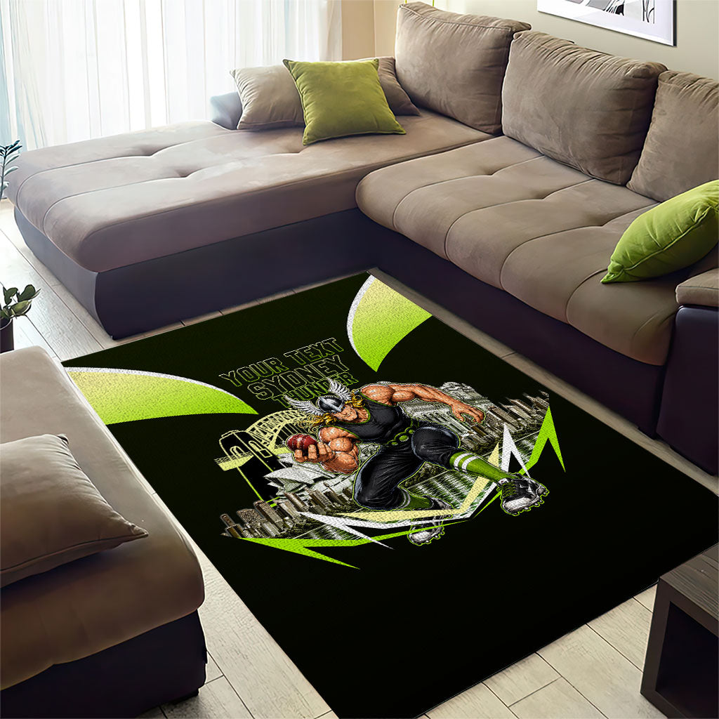 Personalised Sydney Thunder Cricket Mascot Skyline Area Rug Retro Comic Style Fan Art Graphic