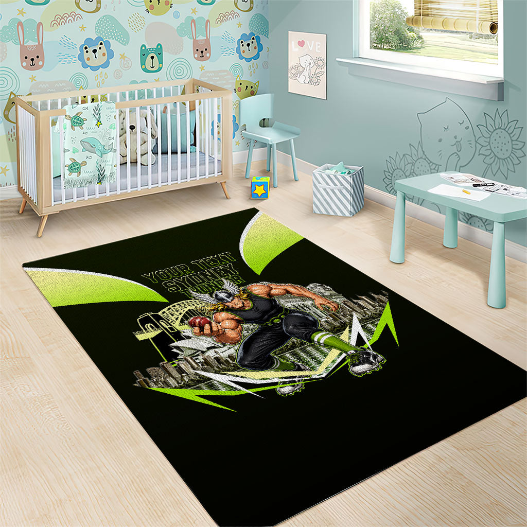 Personalised Sydney Thunder Cricket Mascot Skyline Area Rug Retro Comic Style Fan Art Graphic