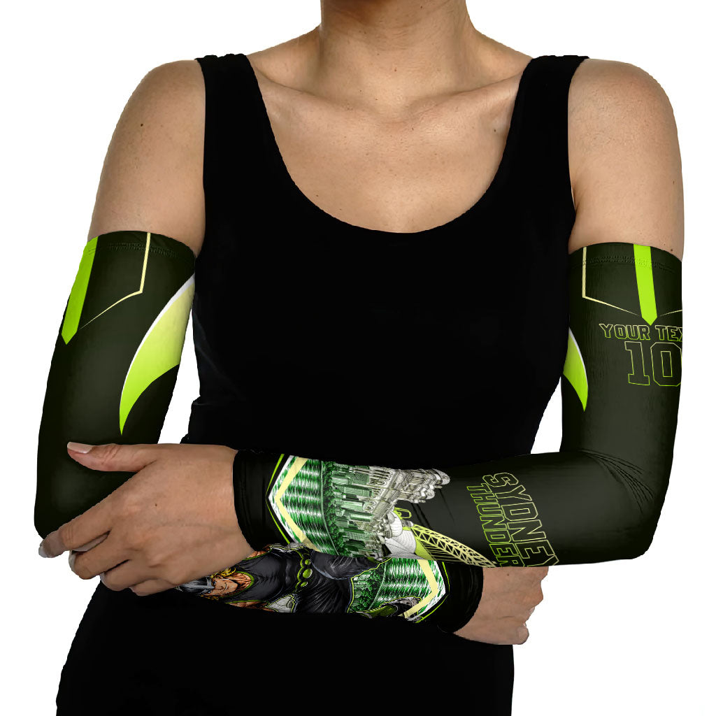 Personalised Sydney Thunder Cricket Mascot Skyline Arm Sleeves Retro Comic Style Fan Art Graphic