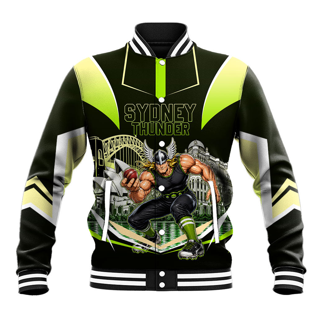 Personalised Sydney Thunder Cricket Mascot Skyline Baseball Jacket Retro Comic Style Fan Art Graphic