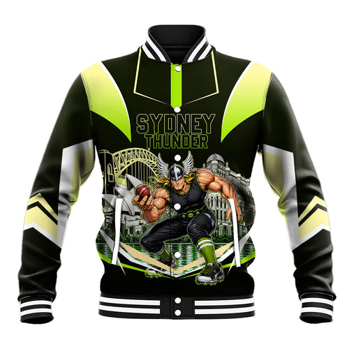 Personalised Sydney Thunder Cricket Mascot Skyline Baseball Jacket Retro Comic Style Fan Art Graphic