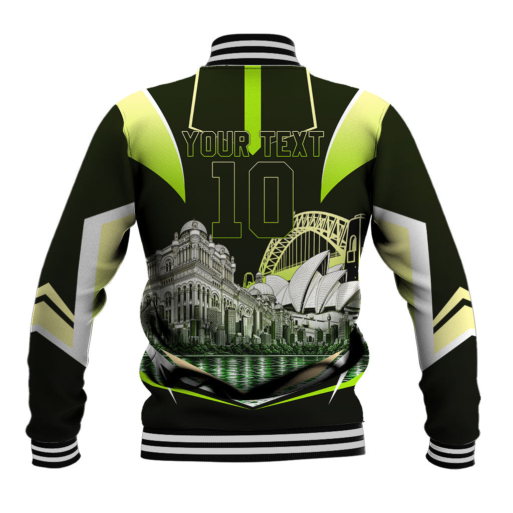 Personalised Sydney Thunder Cricket Mascot Skyline Baseball Jacket Retro Comic Style Fan Art Graphic