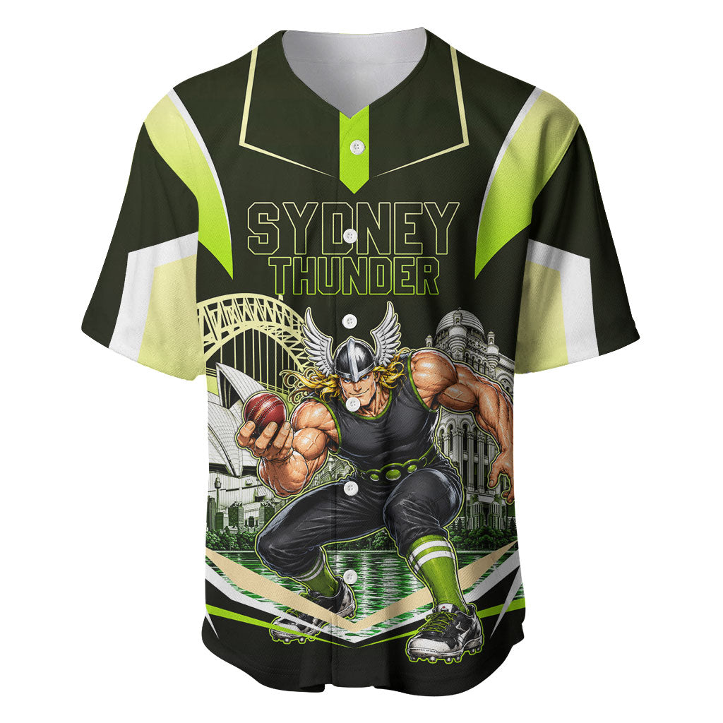 Personalised Sydney Thunder Cricket Mascot Skyline Baseball Jersey Retro Comic Style Fan Art Graphic