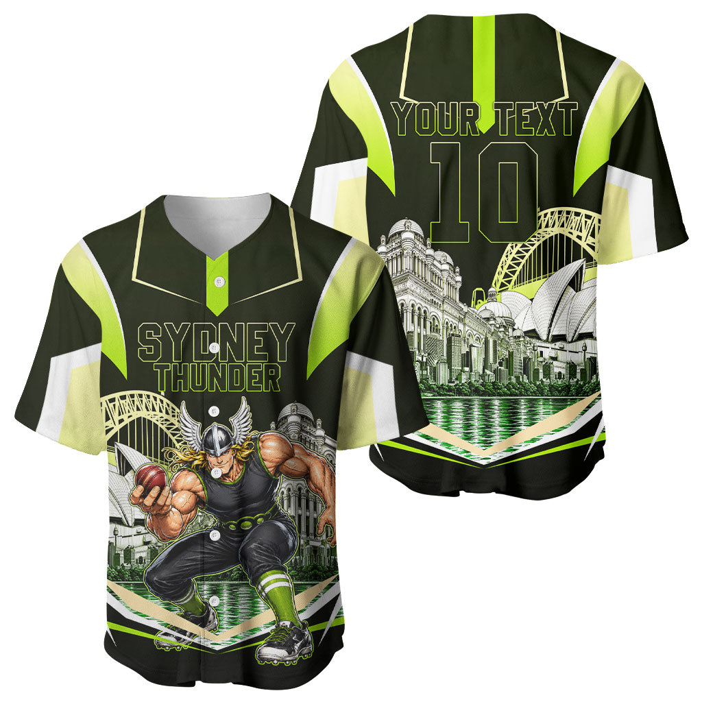 Personalised Sydney Thunder Cricket Mascot Skyline Baseball Jersey Retro Comic Style Fan Art Graphic
