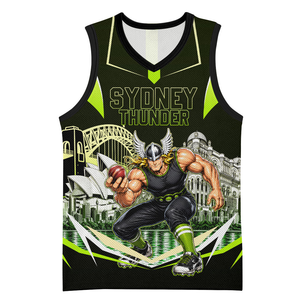 Personalised Sydney Thunder Cricket Mascot Skyline Basketball Jersey Retro Comic Style Fan Art Graphic