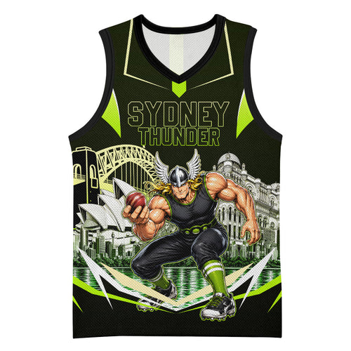 Personalised Sydney Thunder Cricket Mascot Skyline Basketball Jersey Retro Comic Style Fan Art Graphic