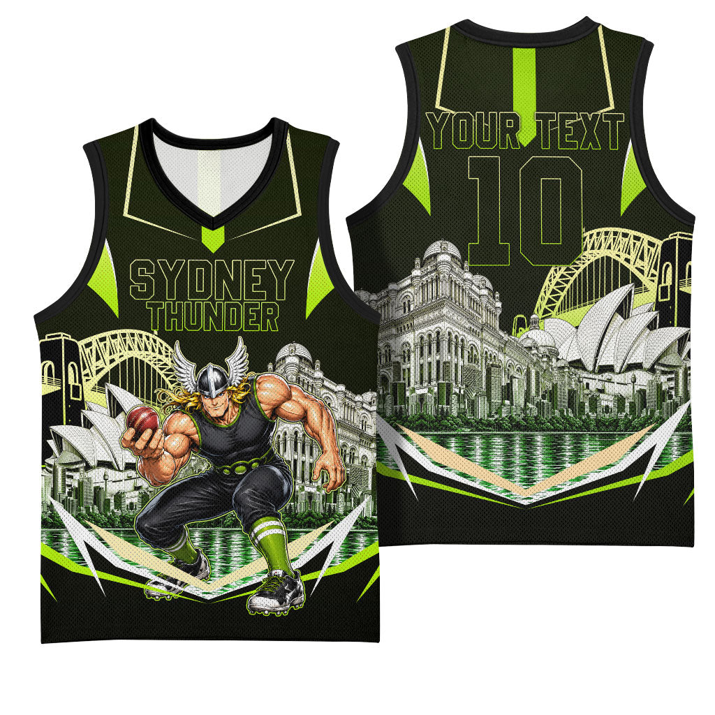 Personalised Sydney Thunder Cricket Mascot Skyline Basketball Jersey Retro Comic Style Fan Art Graphic