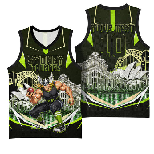 Personalised Sydney Thunder Cricket Mascot Skyline Basketball Jersey Retro Comic Style Fan Art Graphic