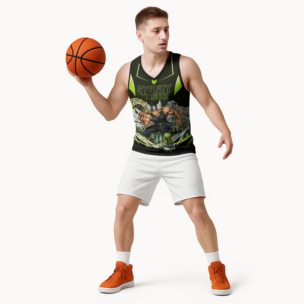 Personalised Sydney Thunder Cricket Mascot Skyline Basketball Jersey Retro Comic Style Fan Art Graphic