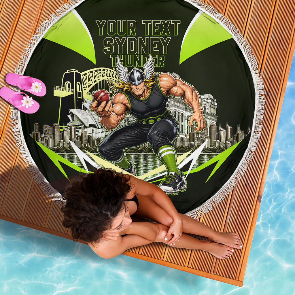 Personalised Sydney Thunder Cricket Mascot Skyline Beach Blanket Retro Comic Style Fan Art Graphic